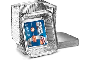 Caterserve 50 Small Aluminum Foil Trays Containers with Paper Lids 500ml | Great for Meal Prep Baking Food Storage Takeaway Tins