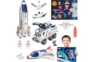 deAO Razzo e Navetta Spaziale per Bambini 3+, Giocattolo Educativo STEM con Astronauti, Rover, Stazione Spaziale e Tappetino Sistema Solare