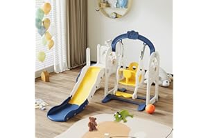 TIMORWTF Tobogán para niños 6 en 1, tobogán para la apariencia del barco pirata, deslizador multifunción para niños, con columpio, telescopio, diapositiva, Baloncesto, Azul