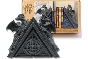 G&H Decor - 40cm Dragon Book Ends - Grey Resin Gothic Statue Shelf Decor - Amazing Hand Painted Castle Bookends - Set of 2 Heavy Duty Mythic Fantasy Dragons - Home Office Bookshelf Figurine Decoations
