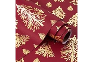 RUSPEPA Rotolo Di Carta Da Regalo Natalizia Kraft 3D - Mini Rotolo - 43,2 Cm X 5 M - Design Albero Di Natale Oro E Rosso Con Rilievo Perfetto Per Vacanze, Feste