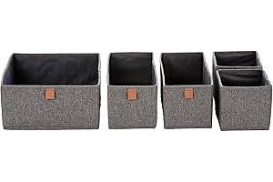 LOVE !T STORE !T LOVE IT STORE IT - Set da 5 Scatole Organizer Armadio in Lino Premium, Pieghevoli con Rinforzi, Grigio Screziato