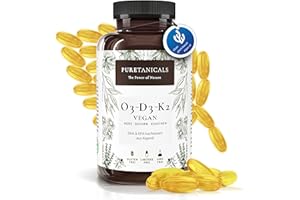 ‎PURETANICALS PURETANICALS Omega 3 VEGAN + Vitamin D3 + K2 MK7 All-Trans | 180 Kapseln hochdosiert Premium Essentials O3-D3-K2 - Algenöl mit essentiellen EPA & DHA Fettsäuren | Algen Öl Omega3 Algae Oil Tropfen