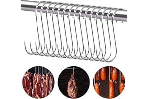 BOOAEE 15 hameçons à poisson,3 x 15cm crochets de boucherie,crochets de cuisine,crochets à viande en acier inoxydable,crochets de fumage de qualité supérieure,robustes et durables pour traitement viande…