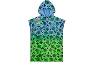 Minecraft Poncho de Bain Enfant et Ado Serviette de Plage à Capuche Absorbante Piscine Bain Peignoir Poncho Creeper Essentiel Voyage Cadeau Enfant (Multi, 10-13 Ans)