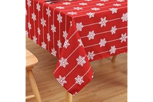 Hapterouse Prostokątne świąteczne obrusy wodoodporne obrus bardzo duży obrus Boże Narodzenie biały Boże Narodzenie płatek śniegu wzór obrus na stół do domu restauracji imprezy, 137 x 250 cm