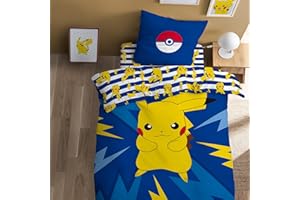 OMYDREAM Pokemon Spike Parure de lit Enfant 1 Personne | 100% Coton | Oeko-TEX | Housse de Couette 140x200 cm + Taie d'oreiller 63x63 cm | Imprimé Réversible Garçon | Bleu