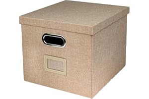 HMF Boîte de rangement avec couvercle pour dossiers suspendus DIN A4 | boite dossier suspendu | convient pour Kallax | 33 x 37,5 x 28 cm | Beige