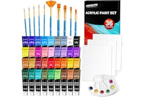 ARTKUNST Acrylfarben Set 36x12ml mit 10 tlg. Pinsel, Acrylfarben wasserfest und lichtecht, ungiftig, Acrylfarben Set, ideal für Leinwand, Papier und Stoffe, Geschenke für Weihnachten und andere Feiertage