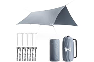 TRAIL OUTDOOR LEISURE Trail Camping Tarp Shelter 3m x 3m, Lightweight Waterproof 4000mm HH, UPF50+ UV Protection, Portable Heavy Duty Outdoor Camp Rain Fly Tarpaulin, Sun Hammock Canopy with Pegs, Guy-Lines, Bag (No Poles)