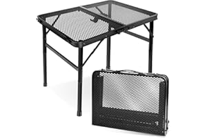 E EASTSTORM Tavolino Pieghevole da Campeggio，Tavolo Barbecue con Griglia in Metallo，2 Regolabili in Altezza Portatile per Picnic Giardino Balcone Mercato Grigliato Spiaggia