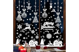 RAOCLAY Vetrofanie Natalizie per Finestre, 192 Adesivi Natalizi Finestre Adesivi Natale Fiocchi di Neve Vetrofanie Removibili Alci Babbo Natale Decorazioni Casa