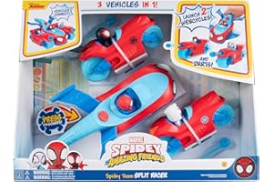 SPIDEY AND HIS AMAZING FRIENDS Spidey Marvel et Ses Amis extraordinaires Le Bolide dissocié de l’équipe Spidey - 21,5 cm véhicule Trois-en-Un avec fléchettes Web et Effets sonores