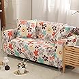 House of Quirk Universal Triple Seater Sofa Cover Big Elasticity Cover for Couch 140 GSM Sofa Slipcover (Cream Flower Bunch, 185-230cm)