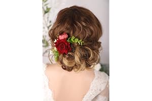Kercisbeauty Bridal Burgundy Rose Flower Hair Clip for Wedding Floral Garden Headpiece for Brides Bridesmaid Floral Hair Clip Comb Prom Girls Hair Accessories