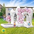 Bouncy Castle White with Slide Trampoline and Ball Pit, Inflatable Bounce House Indoor Outdoor with Air Blower for Kids Toddler Garden Park Backyard Party Wedding Birthday Gifts,320×280×210cm