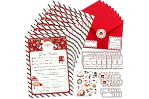 gyoyede 12 Set Letter to Santa Kit - Christmas Official Letter to Santa Writing Kit with 5x7''Fill in The Blank Cards,Stickers,Red Envelopes,Seals,Address Labels for Christmas List Ideas