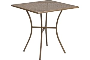 Flash Furniture Oia Commercial Grade 28" Square Gold Indoor-Outdoor Steel Patio Table
