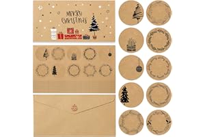 BIROYAL Naklejki 100 szt. samoprzylepnych naklejek bożonarodzeniowych, 10 motywów, naklejki bożonarodzeniowe z papieru typu kraft do opisywania, etykiety do koperty, torebki na prezenty (możliwość