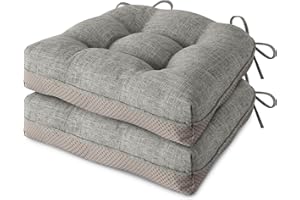 MineCozy Indoor Kitchen Chair Cushions Set of 2 Non Slip Tufted Chair Pads with Ties Thick Dining Room Dining Room Seat Cushions 16'' x 16'' x 4'' Light Grey