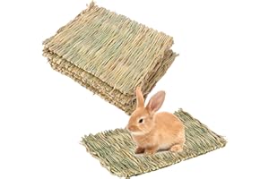 WANDGU 6 alfombrillas de hierba para animales pequeños: alfombra de hierba natural tejida a mano, alfombra de hierba para conejos, cama de conejo, juguete comestible natural para masticar para