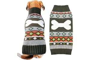 ABRRLO Turtleneck Dog Jumper Cute Bone Puppy Sweaters Winter Warm Pet Clothes Outfits for Small Medium Large Dogs Cats Knitwear Pet Coat Costumes (Army green bone,XL)