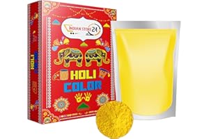 INDIAN STORE 24 Holi Gulal, polvere solubile in acqua, Natural Festival, servizio fotografico, Rangoli Colors, arcobaleno, in polvere, con glitter (giallo, 700 g)