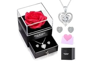 KLVDOPIW Ewige Rose Geschenke für Frauen[Herz Halskette Ohrringe]Schmuck Geschenkbox, Rosenbox Geburtstag Hochzeitstag Geschenke, Geburtstagsgeschenk Geschenke für Freundin Sie zum Geburtstag Valentinstag