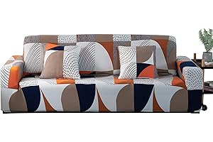 ARNTY Sofabezüge, Moderne Elastischer Sofabezug Stretch 1/2/3/4 Sitzer Couchbezug Antirutsch Blumendruck Sofahusse für Couch Möbelschutz(Bunt-Geometrisches Muster, 3 Sitzer Sofabezüge:181-230cm)