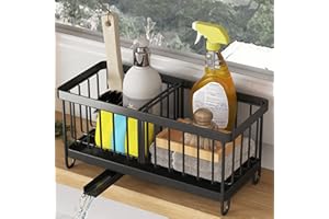 HAFEEHOO Kitchen Sink Caddy Sink, Sponge Holder Sink Caddy Organizer,Countertop with Removable Drain Tray with Diversion Drainage(Black)