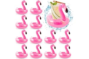 GROBRO7 12Pcs Flamingo Inflatable Drink Holder glitzernde Konfetti schwimmt Tassen Costers Vinyl Schwimmbad schwimmende Getränkehalter für Sommer Wasser Kinder Badespielzeug, Strand Party Supplies