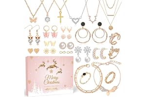 PIIDUOO Adventskalender Schmuck 2024 Frauen Weihnachtskalender - Adventskalender Schmuck Mode Teenager Mädchen Damen mit Halskette Armband Ringe Ohrringe 24 Überraschungen Geschenke