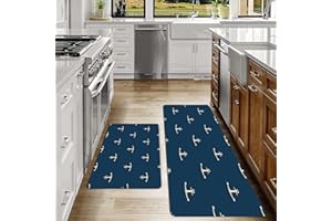 SHIVNAMI 2 pezzi Tappeti e tappetini da cucina antiscivolo,Ancora, motivo nautico con colori classici e ancore Design semplicistico Stampa marinai,microfibra Supporto in gomma Tappetino Zerbino lavabile in lav