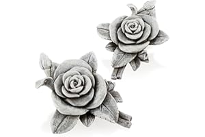 com-four® 2x decorazione cimiteriale rosa - pietra commemorativa di speranza e purezza - ornamento da esterno resistente alle intemperie - pietra floreale da lutto (2 pezzi - fiore di rosa)
