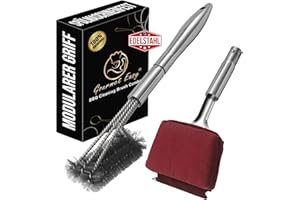 ‎GOURMET EASY Grillbürste 3-in-1 | Grill Bürste, Schaber & Hitzebeständiger Schwamm | Perfekt für Gussrost & Edelstahlgrill | Grillbürste für Gussrost | Langer Griff & Dichte Borsten | Geschenk für Männer