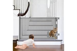 GROWNSY Barrière de Sécurité Rétractable pour Bébés, 0-140 cm Barriere Retractable Enfant avec Trou de Chat, Barrière Sécurité Enfant Adaptée aux Escaliers, Couloirs, Intérieur et Extérieur