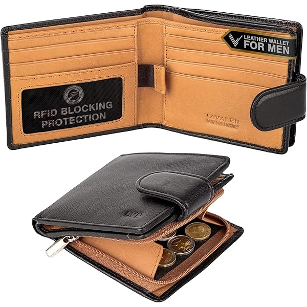 HansGo Leren herenportemonnee - slanke RFID-portemonnee voor heren met portemonnee - 14 kaartvakken en bankbiljettenhouder - lichte kaarthouder - cadeau voor heren (zwart