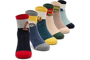 Aisyee Kinder Wollsocken Jungen Warme Wintersocken Dicke Crew Thermosocken Cartoon Baufahrzeug socken 6 Paar