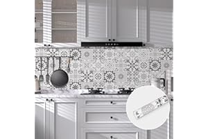 Abyssaly Vinilos Azulejos Adhesivos Baño Cocina, Vinilo Adhesivos Pared Cocinas Blanco y Gris, Baldosas Pared Baños Decoracion Vintage 30 x 300 cm