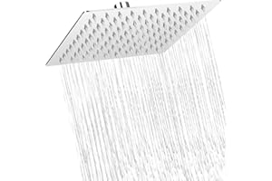 COMLIFE Quadratischer Duschkopf, Ultradünner Regenduschkopf 304 Edelstahl Hochdruck mit Silikondüsen Badezimmerzubehör, 8 Zoll