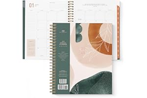 Bright Day Calendars 2025 Abstract Annual Planner, Yearly Monthly Weekly Daily Spiral Bound Dated Agenda Flexible Cover Tabbed Notebook (9.5" x 7.5")
