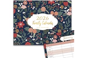 ARTFAN 2026 Calendar UK - Family Calendar 2026, A4 Family planner 2026 with 5 columns, Jan. 2026 - Dec. 2026, 28 x 21.6 cm, 12 Different Floral Design