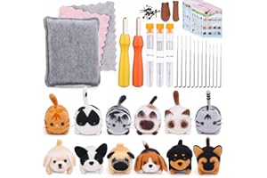 Doxiru 12-teiliges Nadelfilz-Set, Tierherstellung, Nadelfilz-Sets mit Filzanleitung, Nadelfilz-Starter-Set mit grundlegenden Filzwerkzeugen für Heimwerker, Heimdekoration, Geburtstagsgeschenk