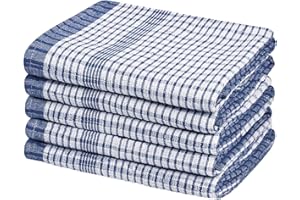 Westlane Linens Wonderdry Cotton Kitchen Tea Towels – Absorbent, Lint-Free, Quick Dry Dish Cloths Pack of 5 (Blue)