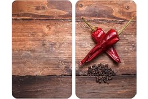Allstar Plaque de protection en verre Pepper set de 2, couvre pour plaques de cuisson vitrocéramiques ou induction, Verre trempé, 30 x 0.8 x 52 cm, Multicolore
