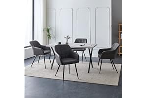 CLIPOP Dining Chairs Set of 4 Dark Grey Faux Leather Upholstered Kitchen Chairs with Arms Back and Metal Legs, Lounge Reception Chairs for Home Office Living Room