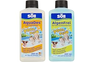Söll 83349 PoolPflege-Set (AquaDes & AlgenFrei, je 250 ml) - Planschbecken-Pflege, reinigt & desinfiziert Badewasser in Planschbecken Kinderpool Whirlpool Hundepool