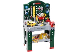 Theo Klein 8513 Estación de trabajo Bosch | Con vehículo de montaje, herramientas y accesorios | Encimera con función de aprendizaje | Para niños a partir de 3 años