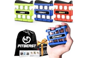FitBeast Fortalecedor de dedos, ejercitador de dedos, ejercitador de mano para mejorar la destreza y la fuerza en dedos, manos, antebrazos, entrenador de fuerza de agarre para músicos, escaladores