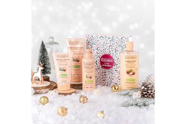 EVOLUDERM - Coffret cadeau Femme - Soins Cheveux Beurre de Karité - 4 produits - Idée Cadeau - Coffret cadeau Noël-Coffret Anniversaire - Fête des Mères - Fabrication Française (Cocooning)